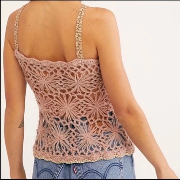 NWOT Free People Rose Garden Sweater Crochet Knit Tank Size XS/S Z310 - Picture 2 of 4